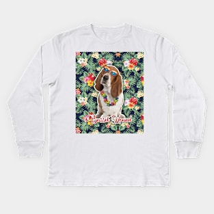 Basset Hound Summer Funky Hawaiian, Hawaii Style, Dog Personalized Hawaiian Kids Long Sleeve T-Shirt